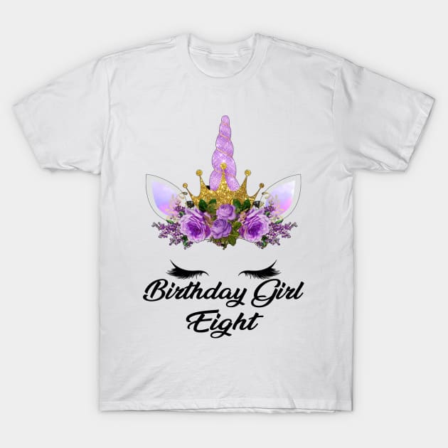 Kids 8th Birthday Girl Unicorn Shirt 8th Birthday Outfit T-Shirt by danielsho90